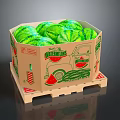Full of Fresh Watermelons in Cardboard Box with Truck Design on Wooden Pallet